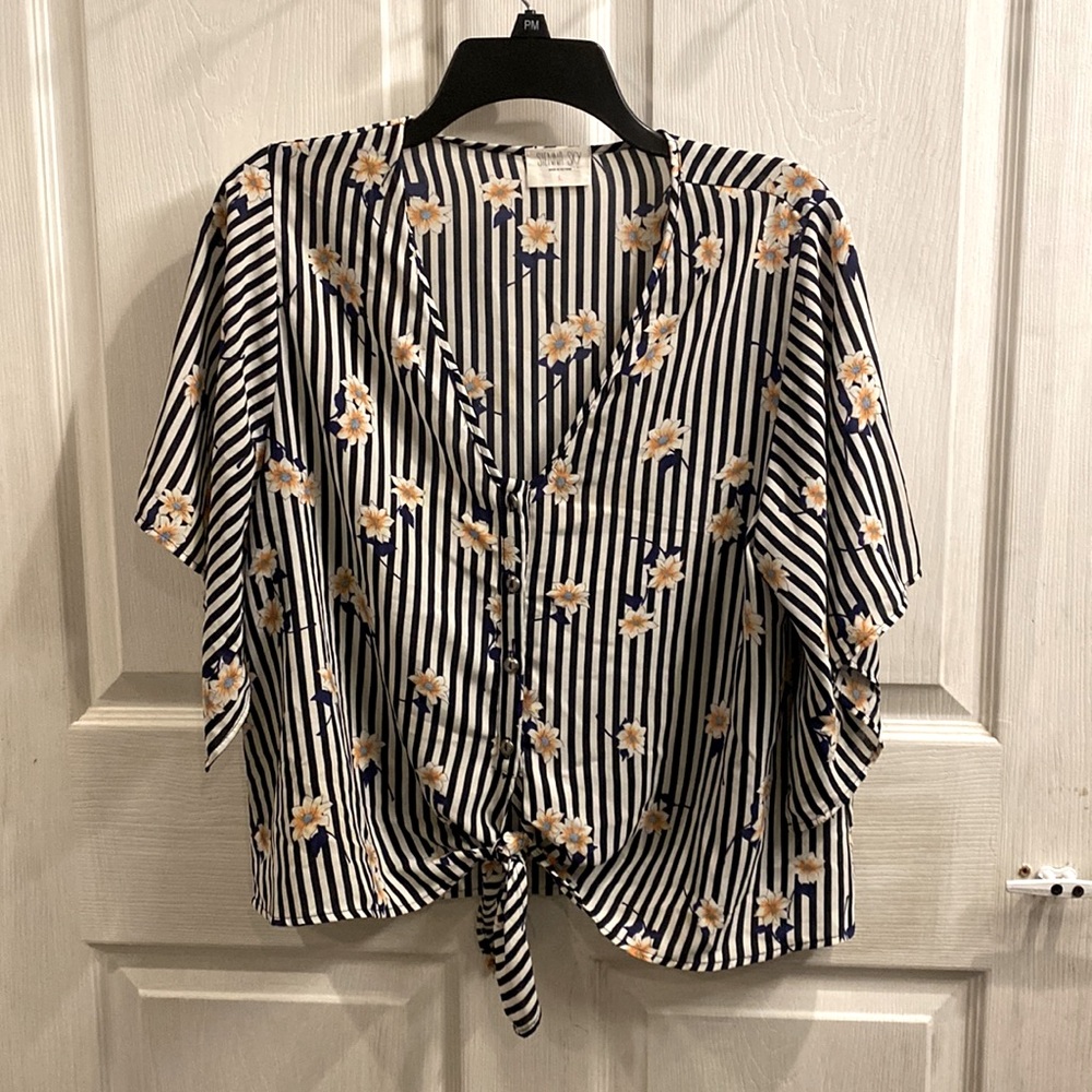 Striped floral blouse
